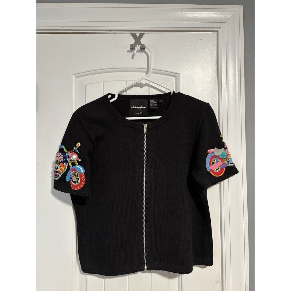 Vintage Michael‎ Simon Motorcycle Sweater medium Black Holiday Jacket
